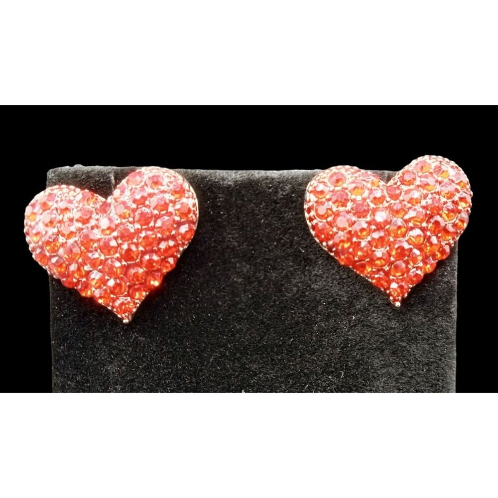Heart Earrings Stud Red Stone Post .75 Inch Valentine's Gift Love Pair Pre-owned